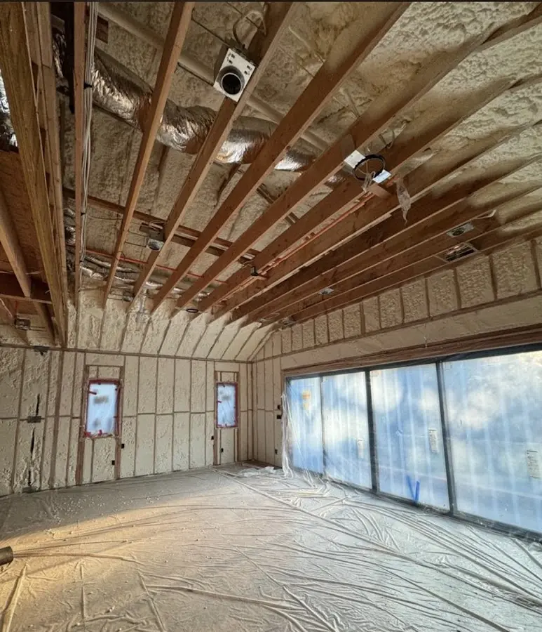 Interior walls and ceiling insulated with spray foam during new construction in Mechanicsville